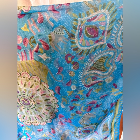VINTAGE Elephant Blue Sheer Wrap/Scarf/Sarong - Picture 6 of 10